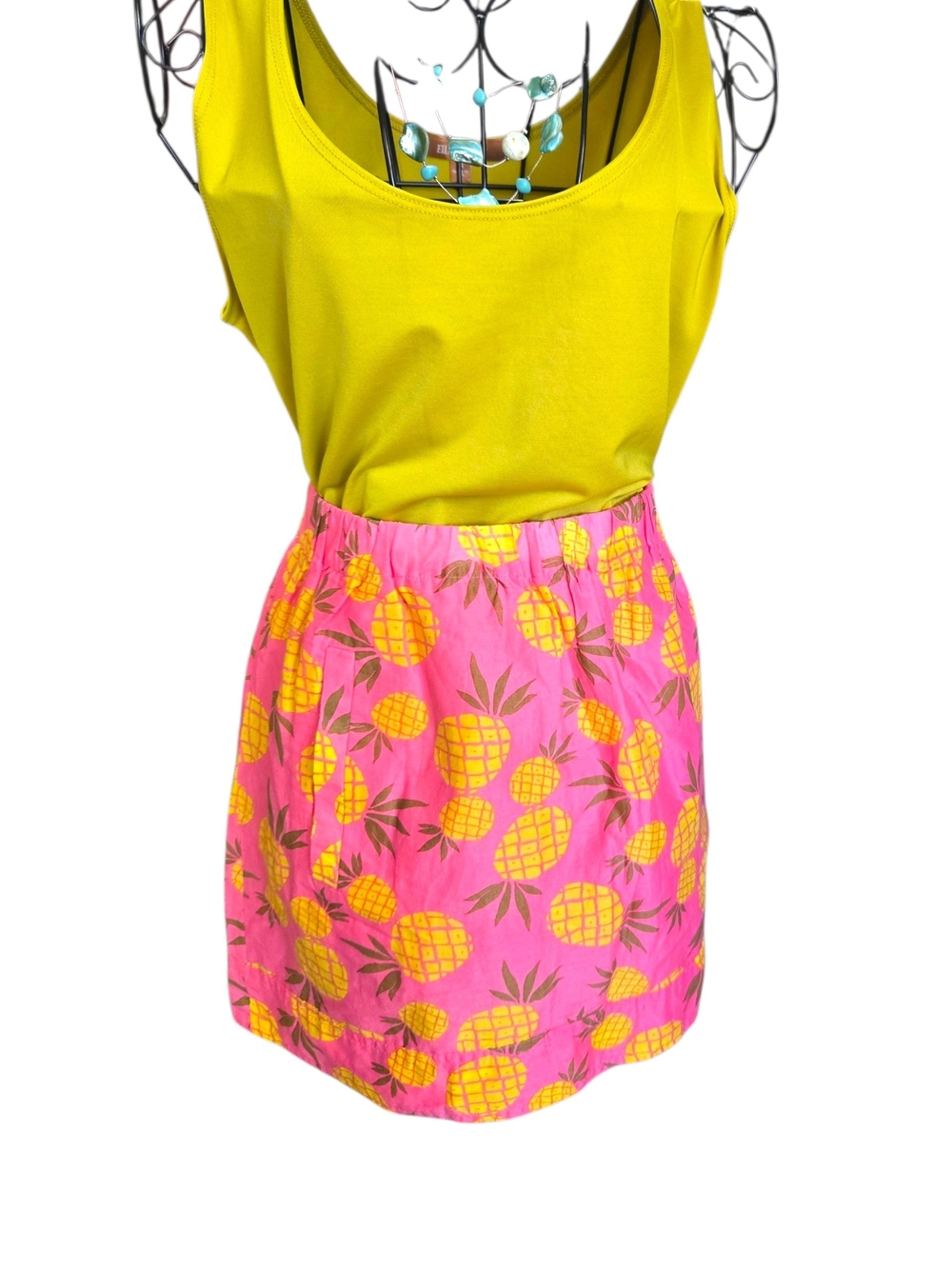J. Crew Pink Mini Skirt with Yellow Pineapple Print